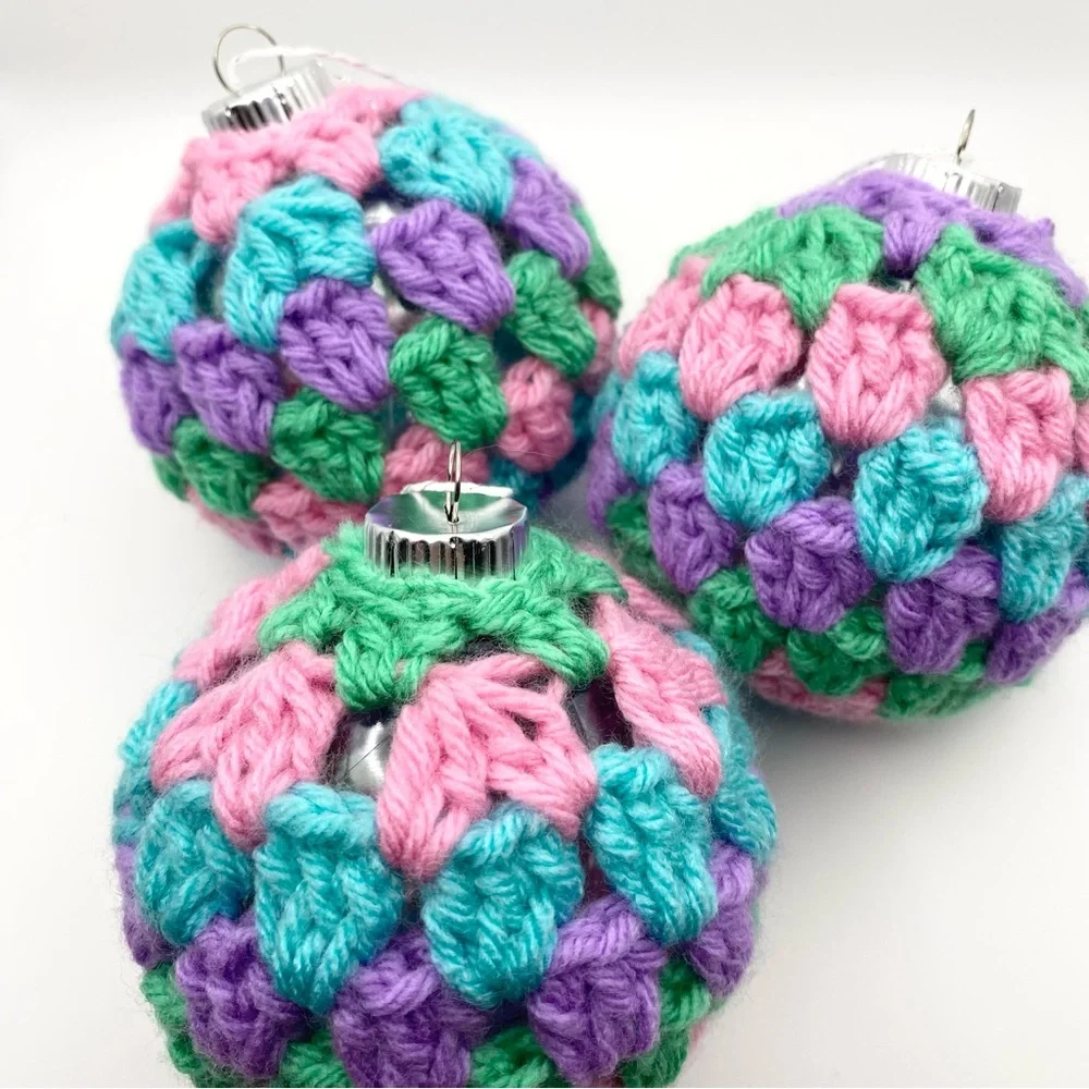 Multicolor Retro Pastel Crochet Ornaments Set of 3